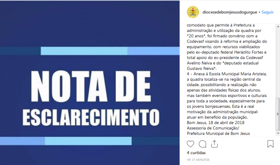 Prefeitura de Bom Jesus e Diocese fazem esclarecimentos a respeito de licitação