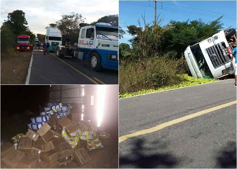 Duas carretas tombam na BR-135 entre as cidades de Bom Jesus e Redenção