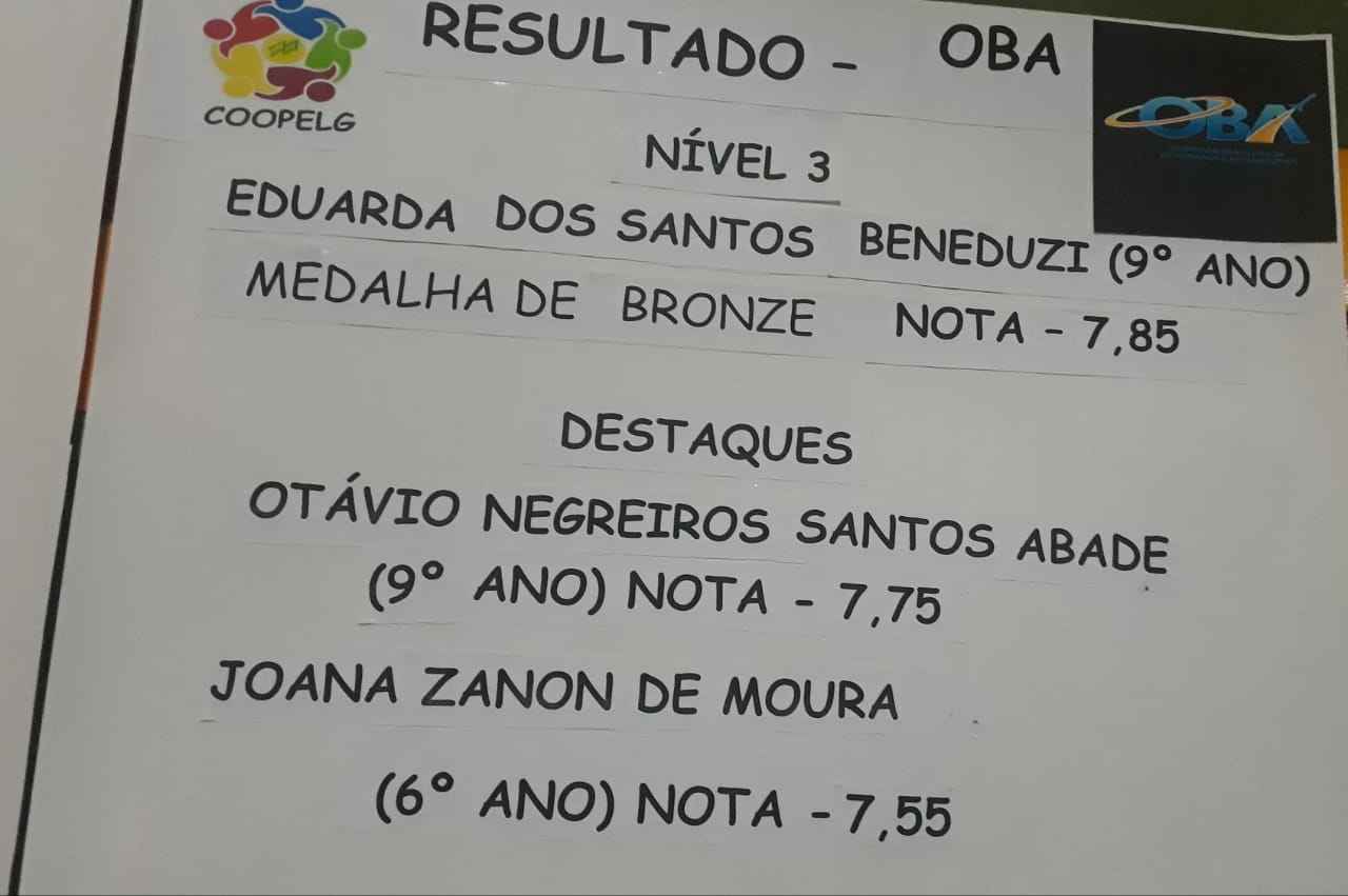 Aluna da COOPELG conquista medalha de bronze na XII Olímpiada Brasileira de Astronomia (OBA)
