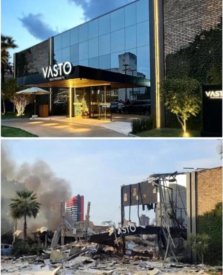 Antes e o depois da explosão no restaurante Vasto (Foto: reprodução/ redes sociais)
