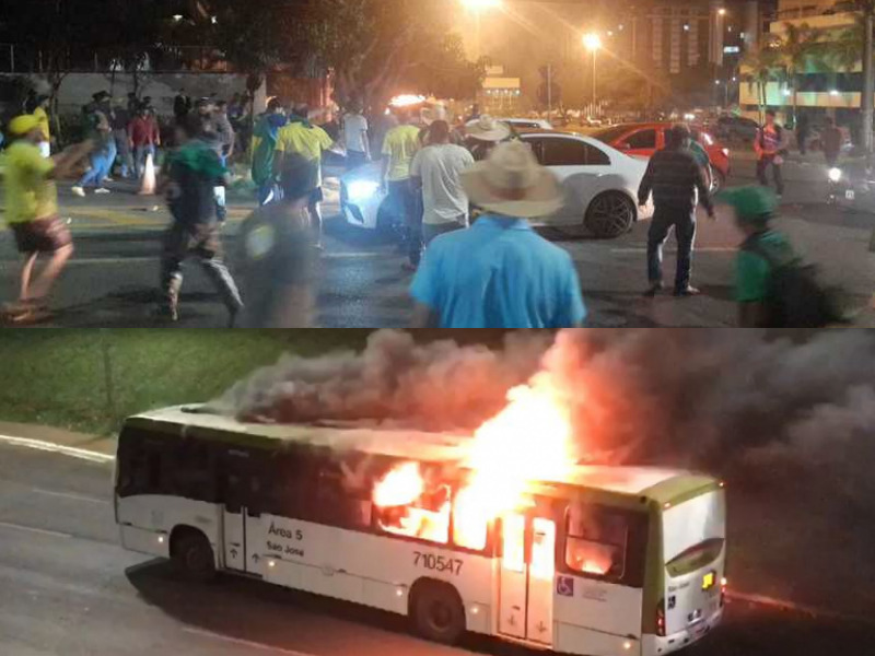 URGENTE: manifestantes tentam invadir sede da PF em Brasília e ateiam fogo em carros e ônibus