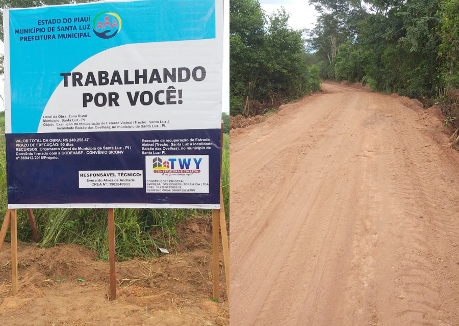 Prefeitura de Santa Luz realiza a recuperação de estrada vicinal na zona rural