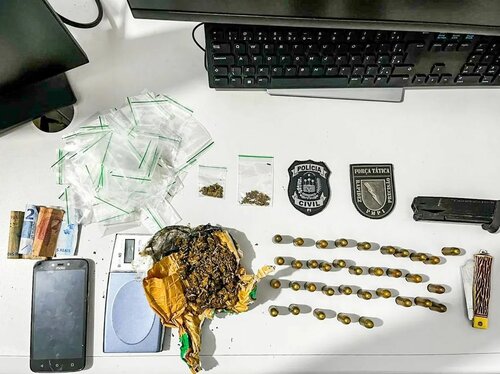 Polícia Civil apreende em Bom Jesus, munições, drogas e carregador de pistola