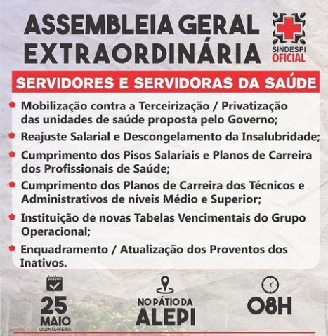 Sindespi convoca assembleia geral na Alepi, servidores são contra privatização