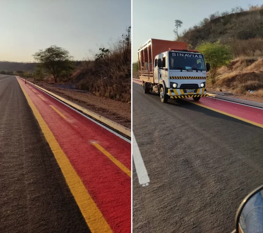 Ciclofaixa no meio de estrada é refeita na lateral da pista de anel viário no Piauí