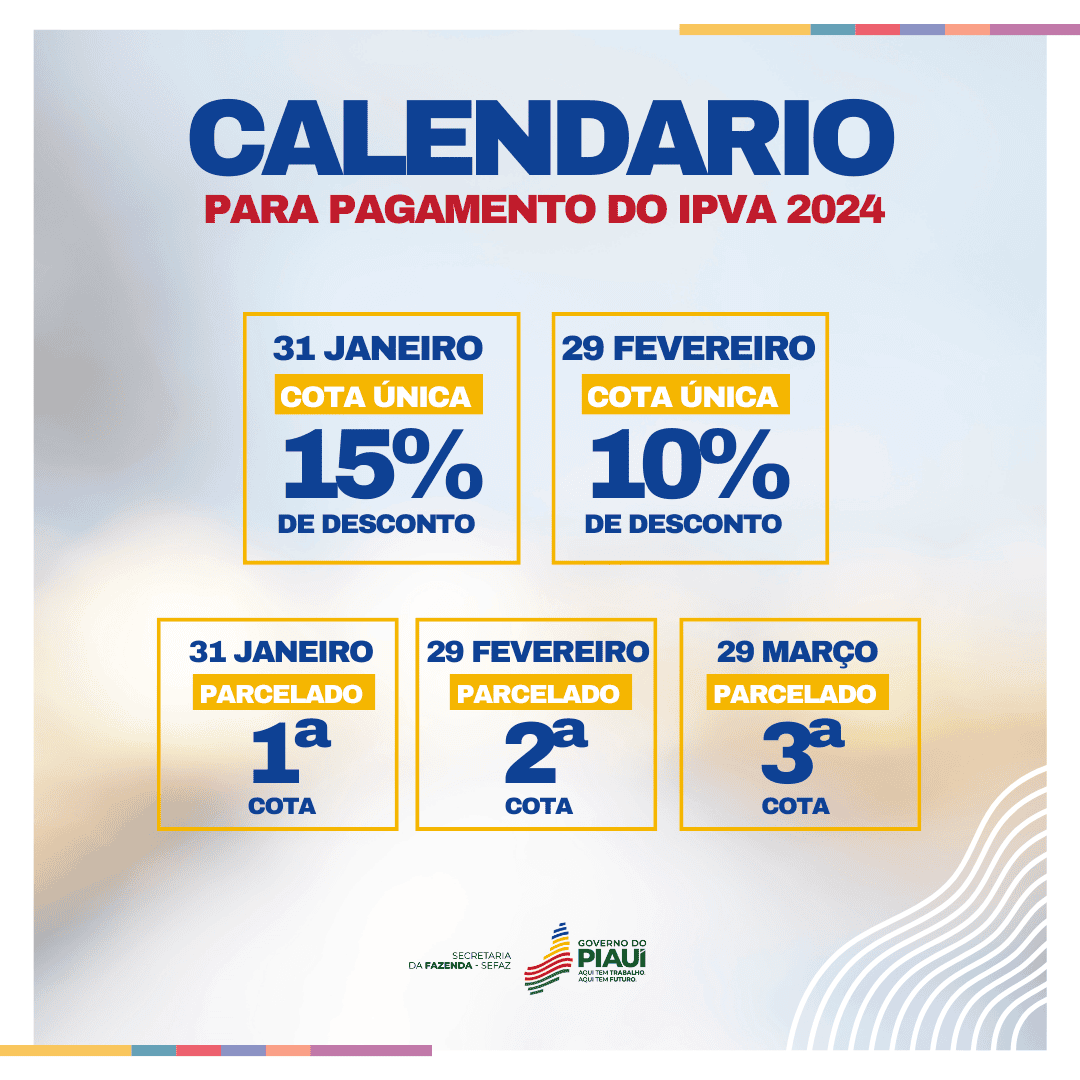 Governo divulga calendário de pagamento do IPVA 2024