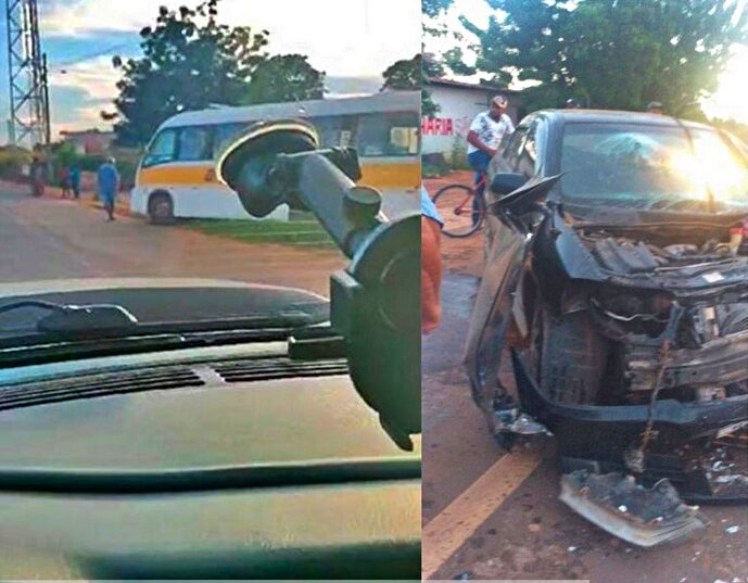 Micro-ônibus escolar e carro de passeio colidem na BR-135 em Monte Alegre