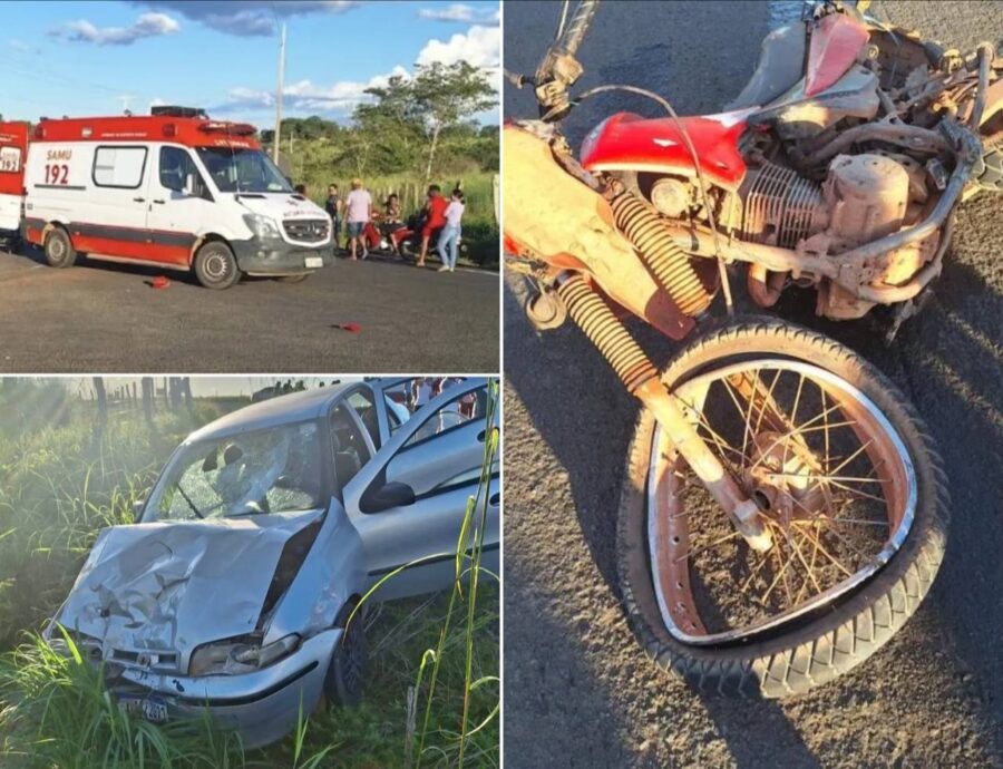 Homem agoniza até a morte após acidente entre carro e moto em cidade do Piauí