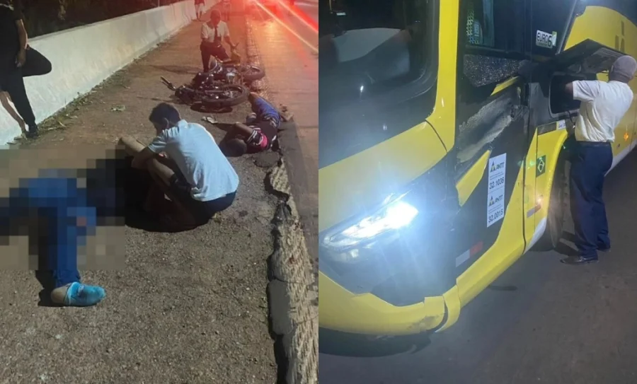 Colisão entre moto e ônibus deixa dois feridos na BR-135 em Corrente, Sul do PI