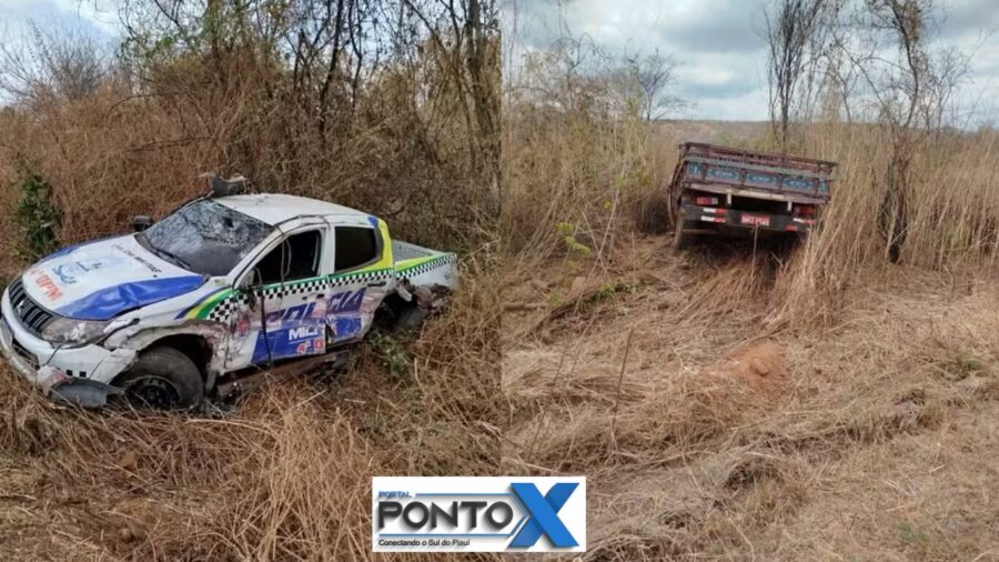 Colisão entre viatura da Polícia Militar e caminhonete deixa policial ferido no interior do Piauí