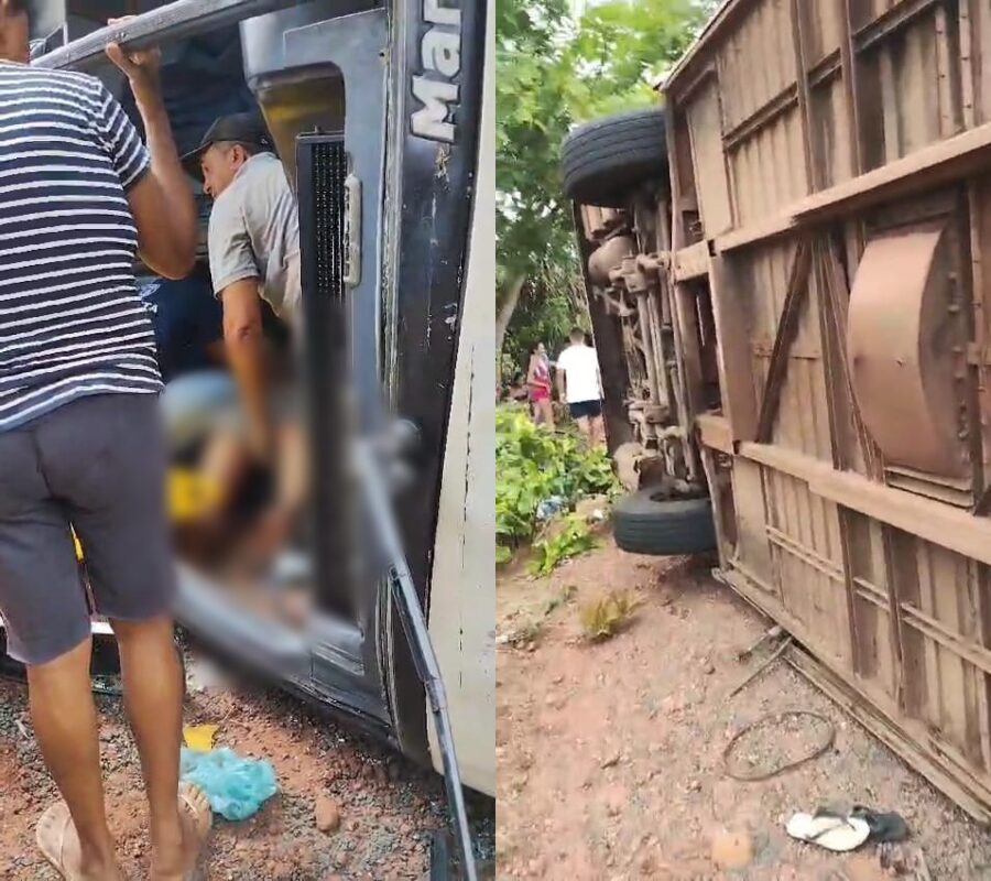 Ônibus com passageiros tomba na estrada de Beneditinos no Piauí