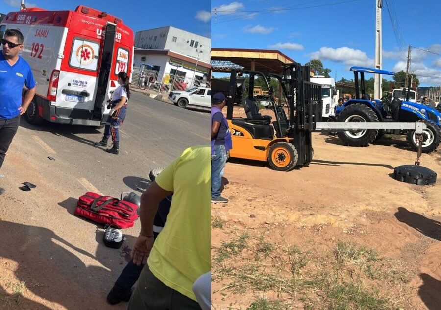 Colisão entre motocicleta e empilhadeira deixa uma pessoa gravemente ferida na BR-135, em Bom Jesus