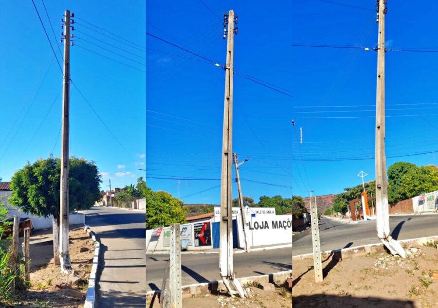 Moradores de Palmeira do Piauí alertam sobre risco de acidentes causados por postes danificados e cobram providências da Equatorial