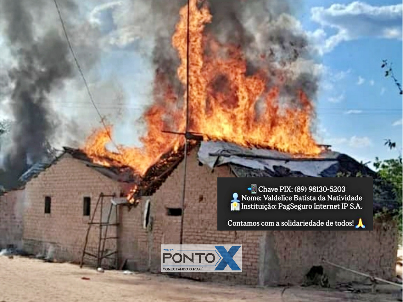 (vídeo) | Incêndio destrói residência na zona rural de Baixa Grande do Ribeiro; "amigos fazem campanha solidária"