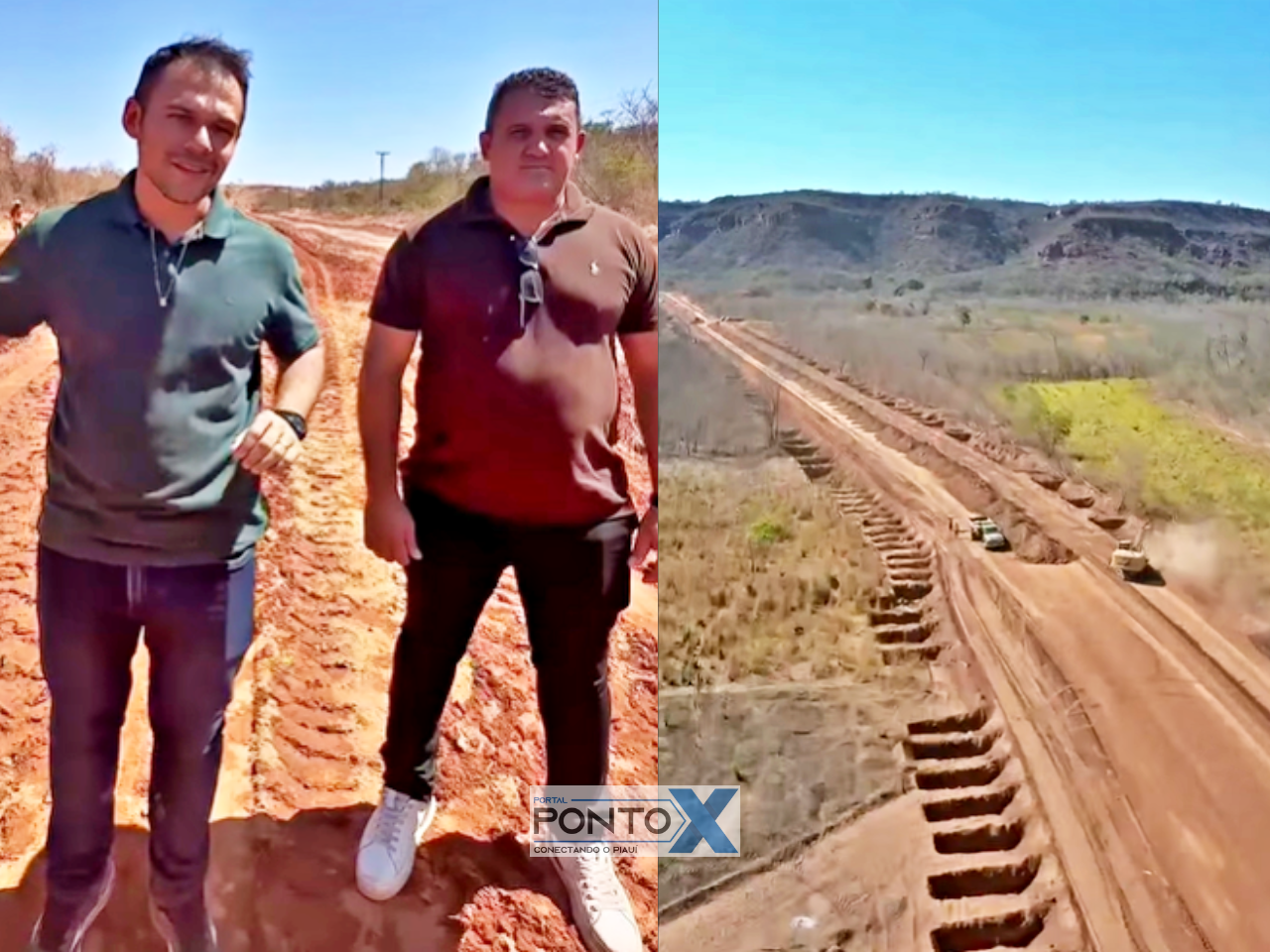 Prefeito Raimundo Sobrinho e Vereador Neto da Ambulância acompanham obras de asfaltamento da PI-392 em Currais