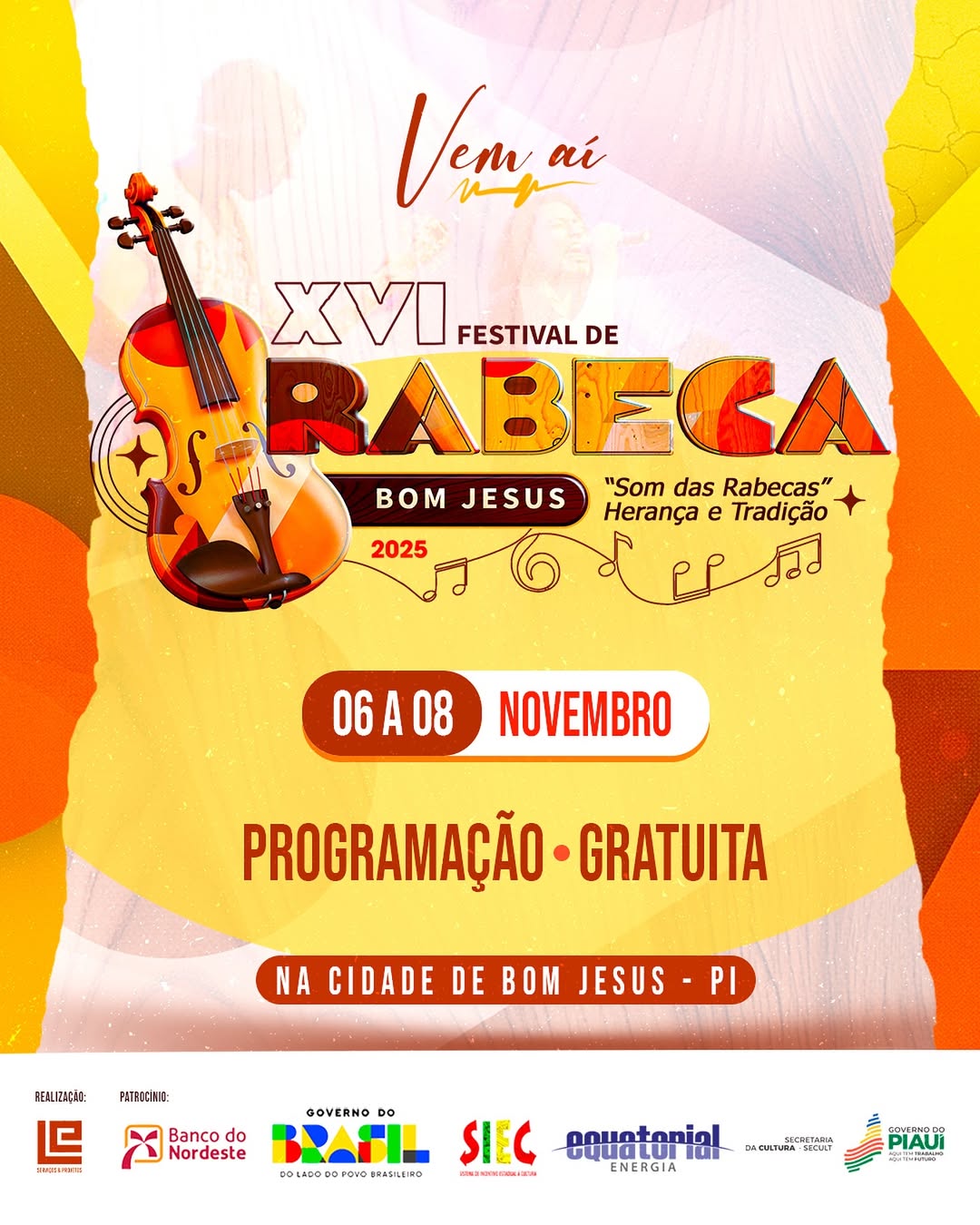 Bom Jesus: Programação do Festival de Rabeca será dividida em dois locais; confira!