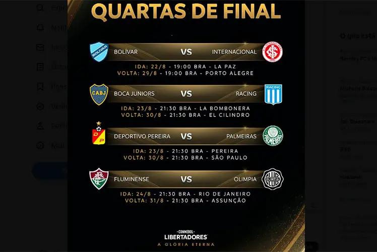 Quartas de final da Libertadores: veja datas, horários e onde assistir aos  jogos